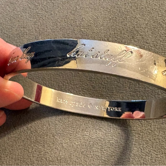 Kate Spade New York ♠️ Endearing Idioms "Be Mine” Silver Tone Bangle Bracelet - Picture 2 of 8